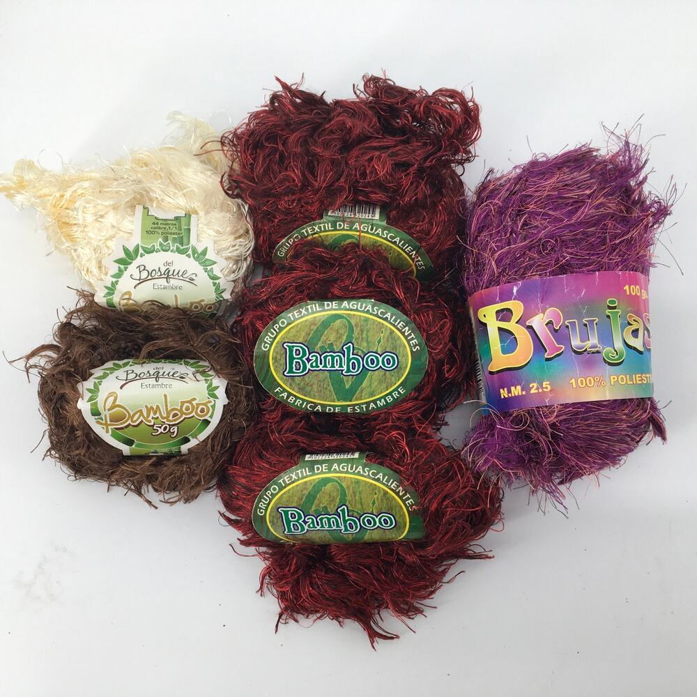 Bosque Bamboo Eyelash Yarn Red Brown White Pink LOT OF 7 Fur Fuzzy Knit Crochet